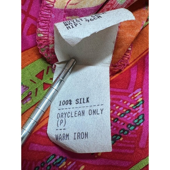 Vintage G2 George Gross Top Womens 10 Pink Orange Stripe Button Up Silk Colorful - Picture 8 of 11